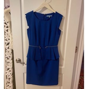 ANTONIO MELANI Peplum Waist Sheath Dress with Accent Zippers Cobalt Blue SIZE 6